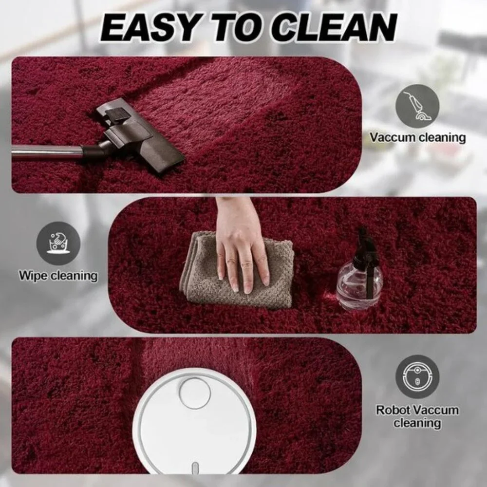 New 8x10 Burgundy Plush Shag Rug, Fuzzy Non-Slip High Pile Carpet for Home Decor